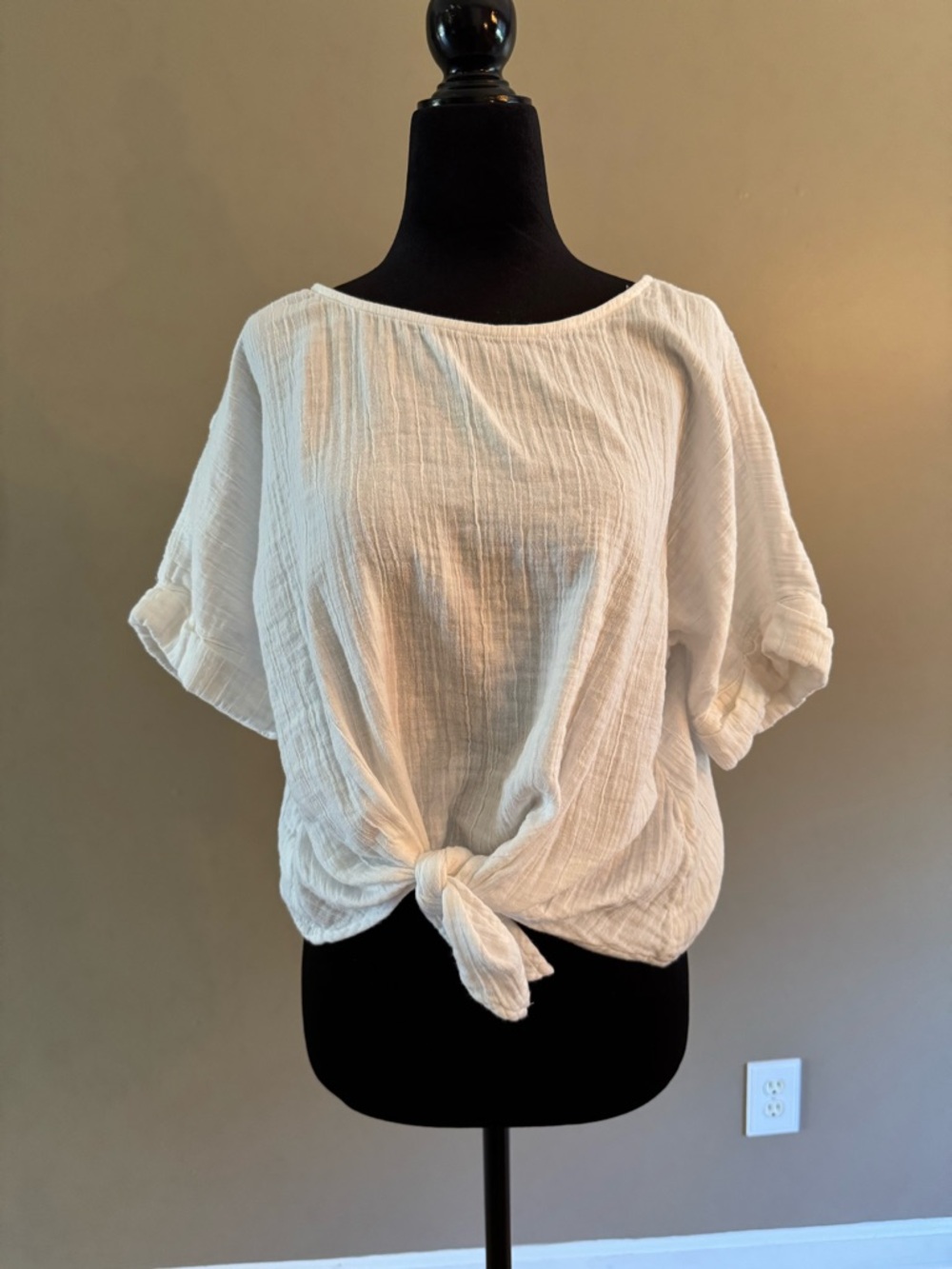 LOFT Cream Gauze Tie-Front Blouse